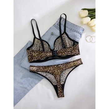 Set grudnjaka s leopard printom i prugama, čipka, najlon, pamuk podstava, Push-Up