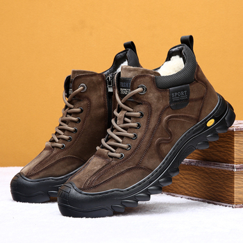 Pánske zimné snehové čižmy, vrchnok z dvojitej kože, vnútro z vlny, gumová podrážka, protišmykové, teplé, odolné
