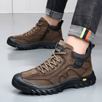 Pánske zimné snehové čižmy, vrchnok z dvojitej kože, vnútro z vlny, gumová podrážka, protišmykové, teplé, odolné