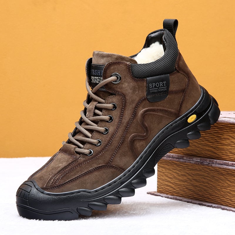 Pánske zimné snehové čižmy, vrchnok z dvojitej kože, vnútro z vlny, gumová podrážka, protišmykové, teplé, odolné