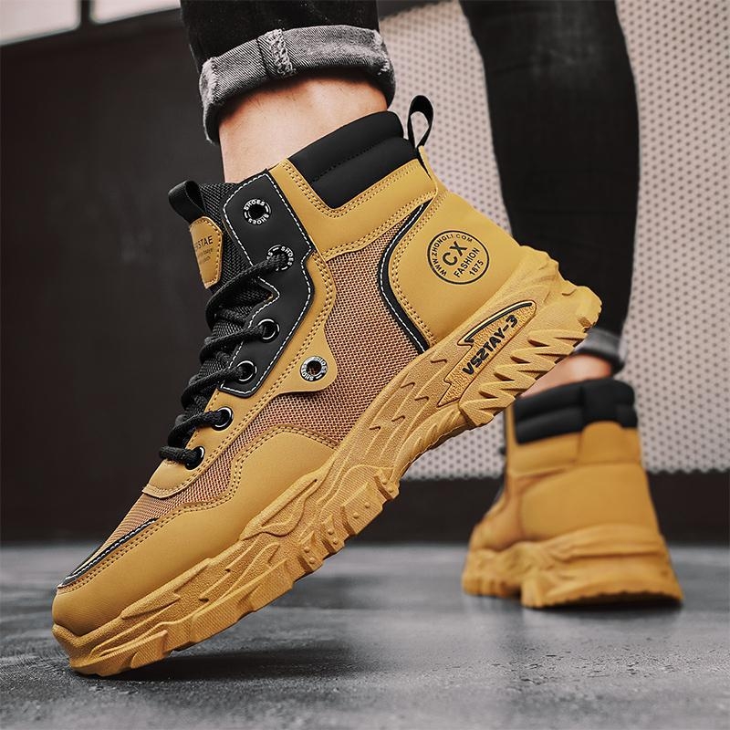 Pánske Martin čižmy, vysoký top, PU koža, priedušné, protišmykové, britský štýl, zimné