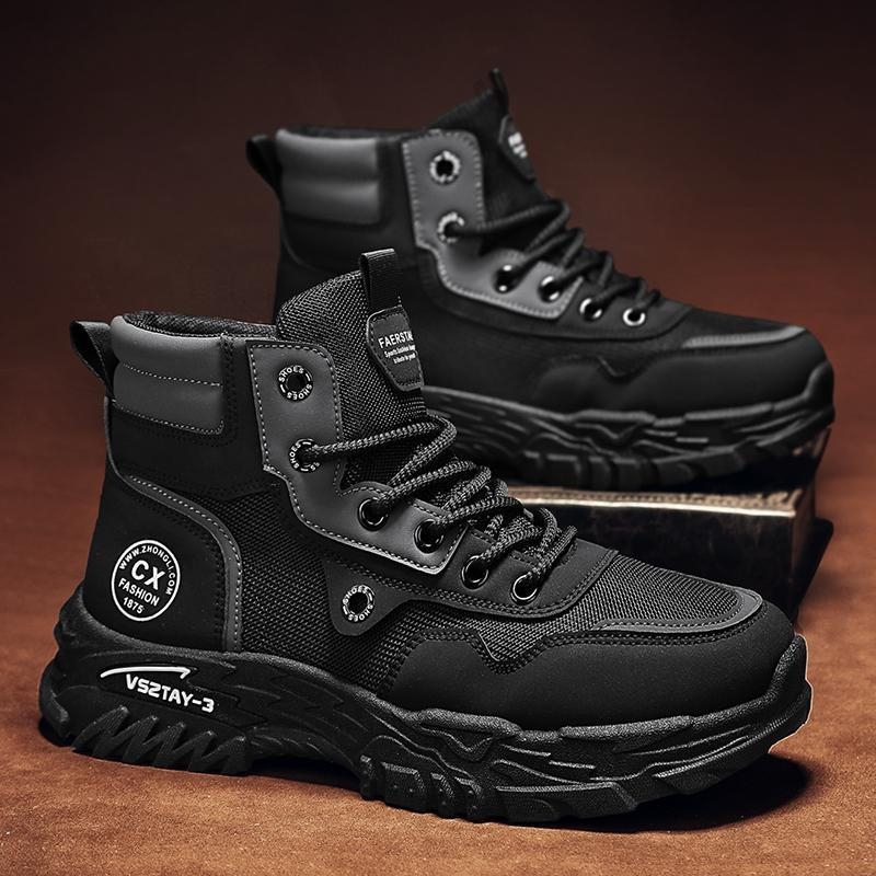 Pánske Martin čižmy, vysoký top, PU koža, priedušné, protišmykové, britský štýl, zimné