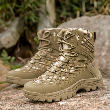 Visoke taktičke vojničke čizme za odrasle muškarce, prozračne za pustinjske planinarenje, s Oxford platnom, TPU i telećim velurom