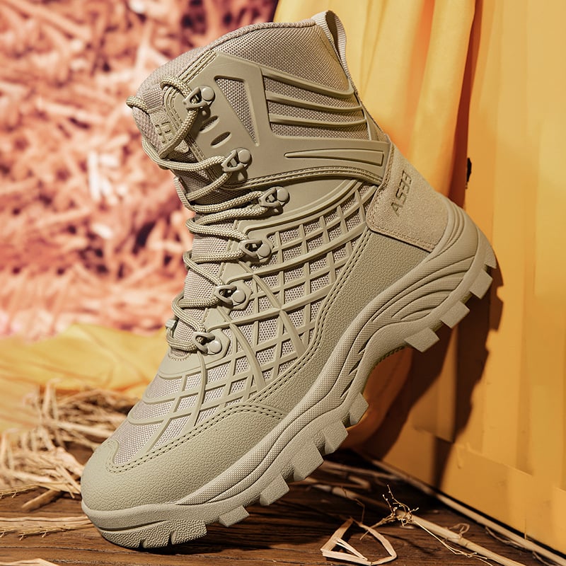 Visoke taktičke vojničke čizme za odrasle muškarce, prozračne za pustinjske planinarenje, s Oxford platnom, TPU i telećim velurom