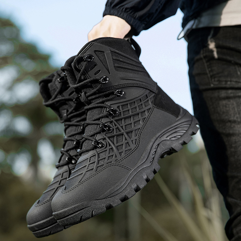 Visoke taktičke vojničke čizme za odrasle muškarce, prozračne za pustinjske planinarenje, s Oxford platnom, TPU i telećim velurom