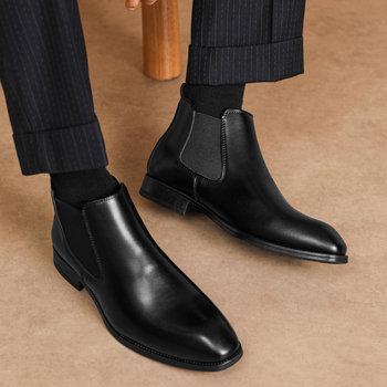 Pánske Chelsea čižmy 4039, PU vrchný materiál, gumová podrážka, štvorcový nos, stredný podpätok 3–5 cm, elastická páska
