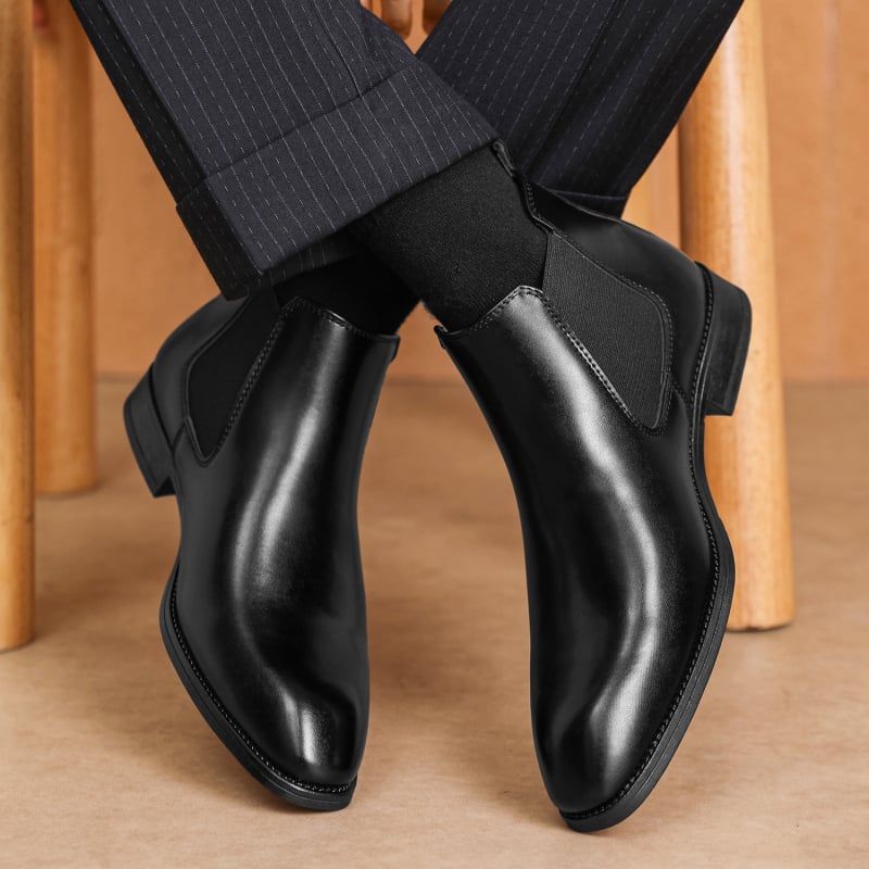 Pánske Chelsea čižmy 4039, PU vrchný materiál, gumová podrážka, štvorcový nos, stredný podpätok 3–5 cm, elastická páska