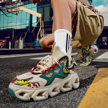 Pánske športové tenisky s čepeľovou podrážkou a tank podrážkou, sieťový vrchný diel, priedušné, šnurovanie