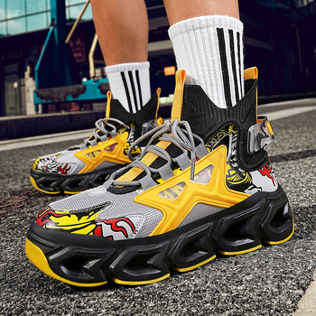 Pánske športové tenisky s čepeľovou podrážkou a tank podrážkou, sieťový vrchný diel, priedušné, šnurovanie