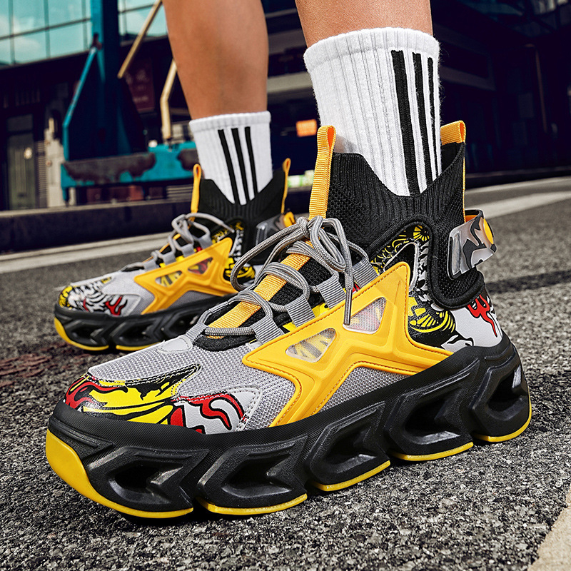 Pánske športové tenisky s čepeľovou podrážkou a tank podrážkou, sieťový vrchný diel, priedušné, šnurovanie