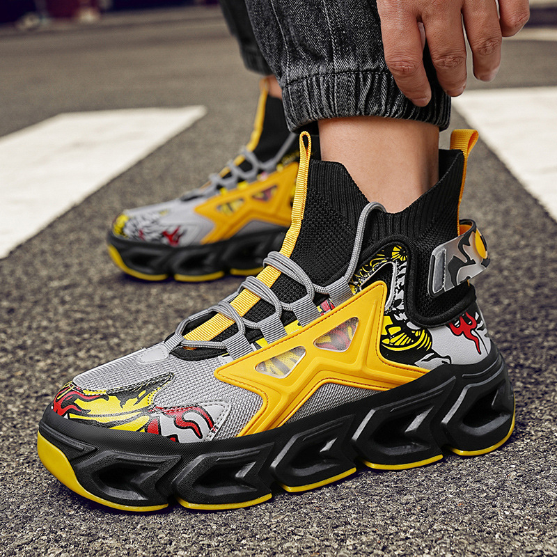 Pánske športové tenisky s čepeľovou podrážkou a tank podrážkou, sieťový vrchný diel, priedušné, šnurovanie