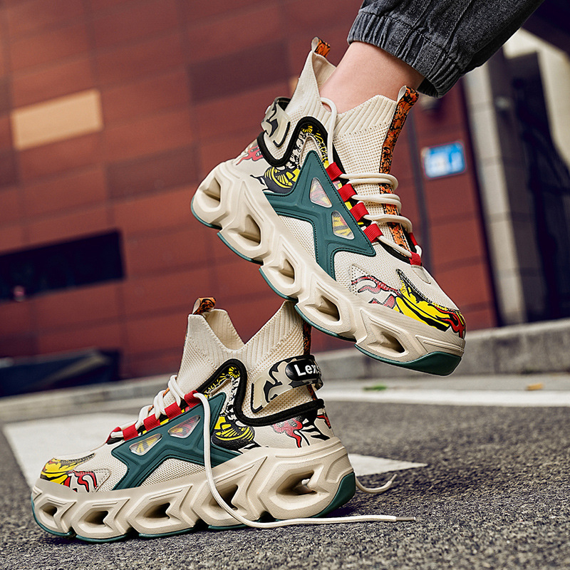 Pánske športové tenisky s čepeľovou podrážkou a tank podrážkou, sieťový vrchný diel, priedušné, šnurovanie