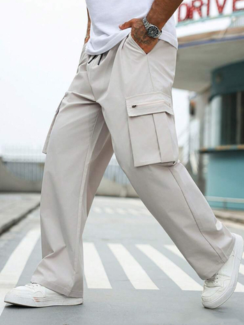 Pantaloni de lucru cu mai multe buzunare – stil american, lungi, talie medie, croială dreaptă, 100% poliester