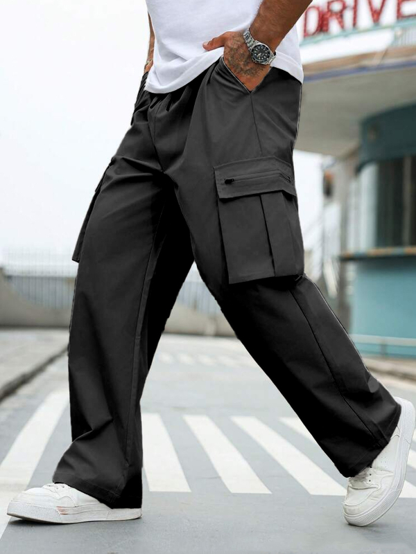 Pantaloni de lucru cu mai multe buzunare – stil american, lungi, talie medie, croială dreaptă, 100% poliester