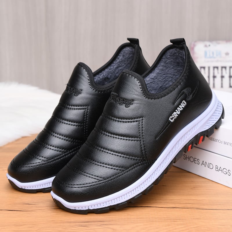 Férfi beltéri papucs - vízálló PU bőr felső, slip-on, vastagított talp, meleg
