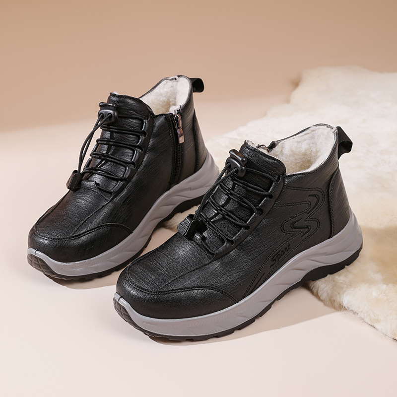 Ženske zimske čizme za snijeg, srednje visoke, umjetni PU gornji dio, plišana podstava, gumena potplat, bočni zatvarač