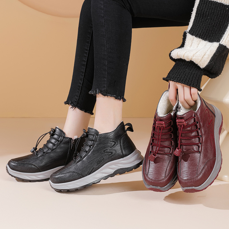 Ženske zimske čizme za snijeg, srednje visoke, umjetni PU gornji dio, plišana podstava, gumena potplat, bočni zatvarač