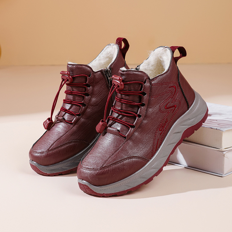 Ženske zimske čizme za snijeg, srednje visoke, umjetni PU gornji dio, plišana podstava, gumena potplat, bočni zatvarač