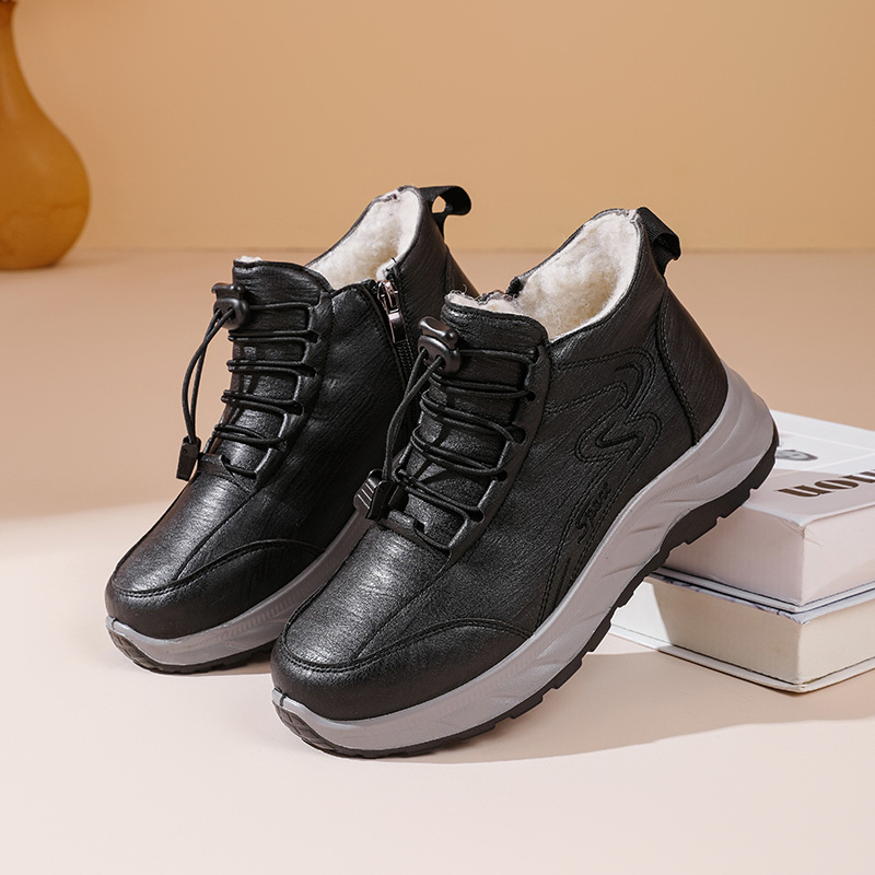 Ženske zimske čizme za snijeg, srednje visoke, umjetni PU gornji dio, plišana podstava, gumena potplat, bočni zatvarač