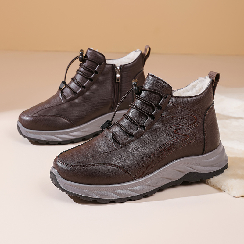 Ženske zimske čizme za snijeg, srednje visoke, umjetni PU gornji dio, plišana podstava, gumena potplat, bočni zatvarač