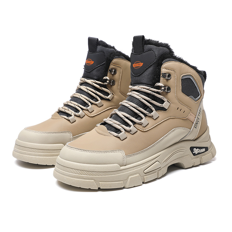 Muške zimske visoke planinske cipele s fleec podstavom, gornji dio od umjetne kože, gumeni potplat, vezanje