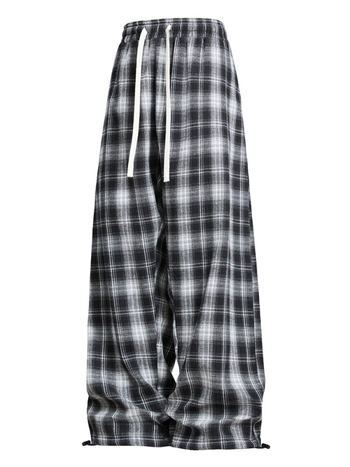 Muške karirane udobne hlače s ravnim krojem, opuštene siluete, šniru u struku