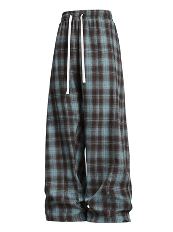 Muške karirane udobne hlače s ravnim krojem, opuštene siluete, šniru u struku