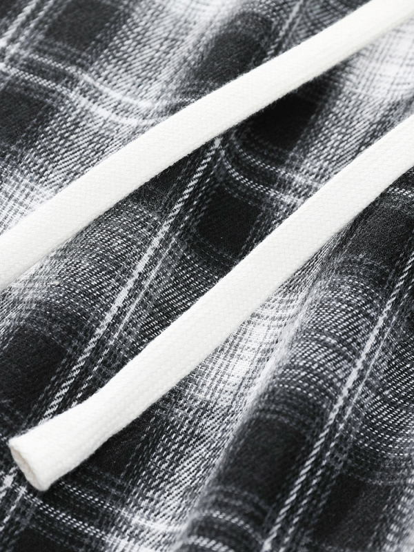 Muške karirane udobne hlače s ravnim krojem, opuštene siluete, šniru u struku