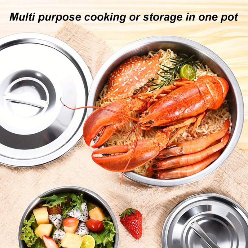 Nerezová kuchynská misa s viečkom – guľatá misa na šaláty a polievky, odolná voči hrdzi, leštený povrch