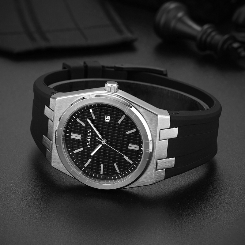 PLADEN Pánske kvarc hodinky s silikónovým remienkom – Model 3817, ciferník 40 mm, hrúbka 11 mm, svetelný kalendár, vodeodolnosť 30 m