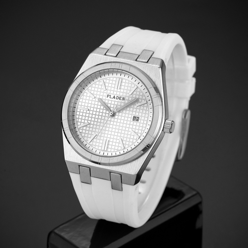 PLADEN Pánske kvarc hodinky s silikónovým remienkom – Model 3817, ciferník 40 mm, hrúbka 11 mm, svetelný kalendár, vodeodolnosť 30 m