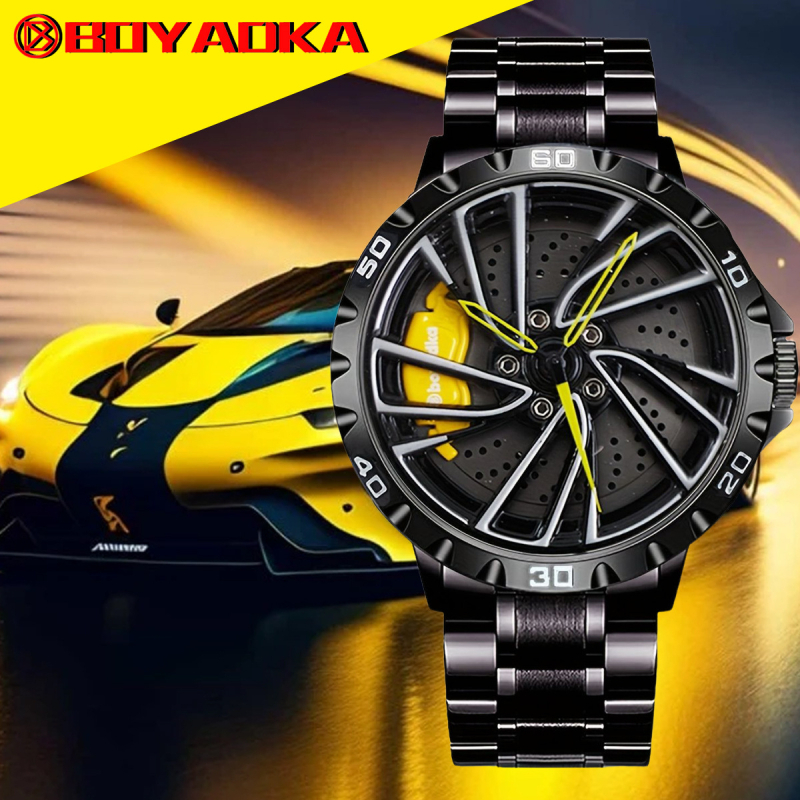 BOYADKA športové hodinky zo série Wheel Hub, analogový kvarc pohon Miyota 2039 (Japonsko), ciferník priemer 43 mm, hrúbka 13 mm, vodotesnosť 30 m, náramok z ocele