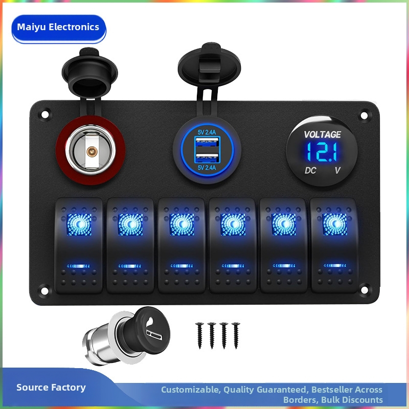 Panel rocker prepínačov s konfiguráciami 6+3 a 8+4, multifunkčný dizajn v tvare lode, 5P, 2 rýchlosti, nabíjateľný