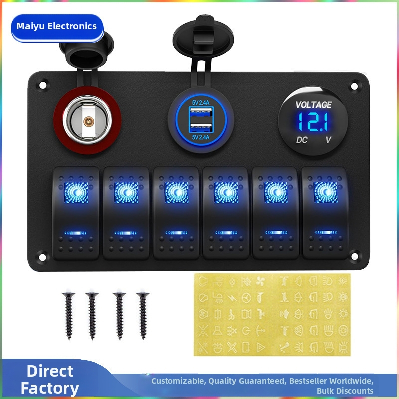 Panel rocker prepínačov s konfiguráciami 6+3 a 8+4, multifunkčný dizajn v tvare lode, 5P, 2 rýchlosti, nabíjateľný
