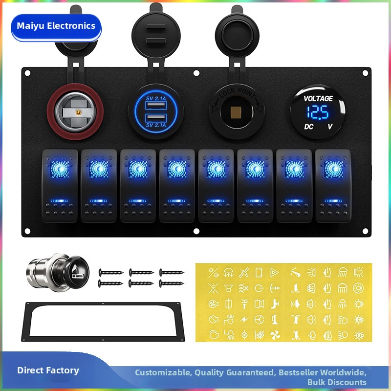 Panel rocker prepínačov s konfiguráciami 6+3 a 8+4, multifunkčný dizajn v tvare lode, 5P, 2 rýchlosti, nabíjateľný