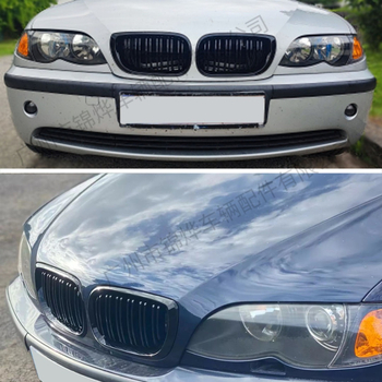 BMW 3. séria E46 mriežka s dvoma priečkami – ABS plast, montáž na nárazník, hmotnosť 520 g, kompatibilné s 02–05 E46