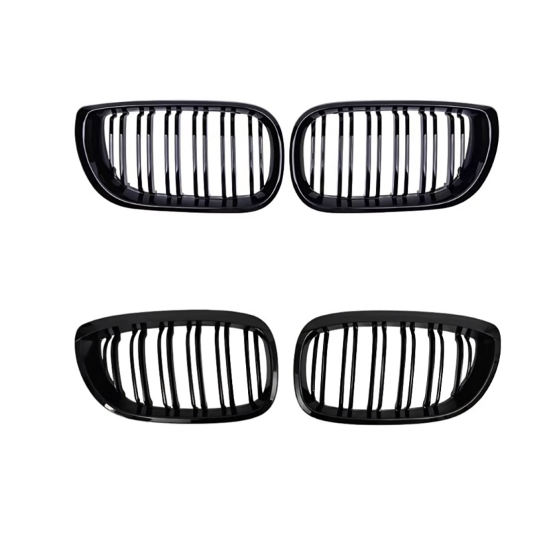 BMW 3. séria E46 mriežka s dvoma priečkami – ABS plast, montáž na nárazník, hmotnosť 520 g, kompatibilné s 02–05 E46