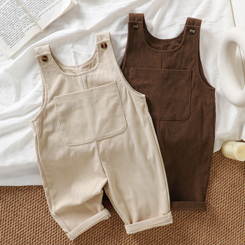 Detská corduroy kombinéza s ramienkami, voľný štýl, 100% bavlna, unisex, pre vek 1-3 roky