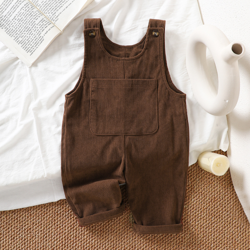 Detská corduroy kombinéza s ramienkami, voľný štýl, 100% bavlna, unisex, pre vek 1-3 roky