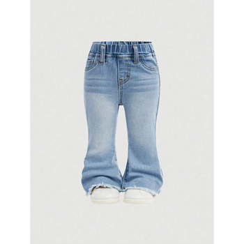 Dječje traperice od denima s elastičnim pojasom i džepovima, Lyocell tkanina, vlakna regenerirane celuloze, za djecu od 8 godina