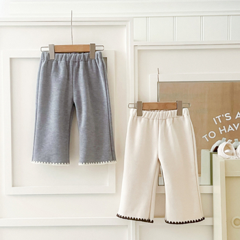 Dievčenské dlhé nohavice v kórejskom štýle, bavlnený corduroy, elastický pás, jednofarebné, 95% bavlna