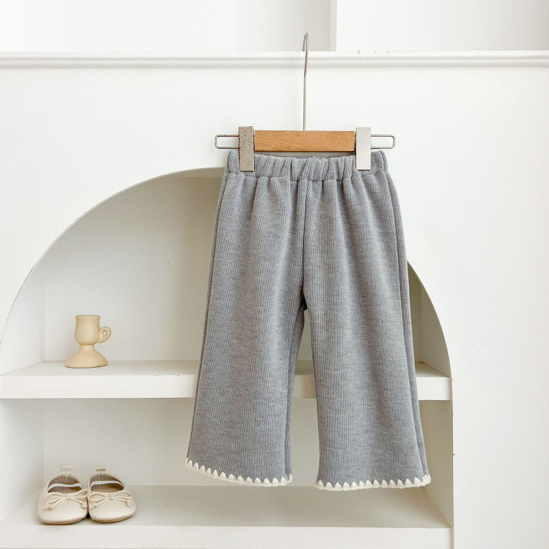 Dievčenské dlhé nohavice v kórejskom štýle, bavlnený corduroy, elastický pás, jednofarebné, 95% bavlna