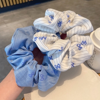 Gumička na cop s textilom, ručne vyrobená, korejský štýl, čerstvá a sladká, leto 2025