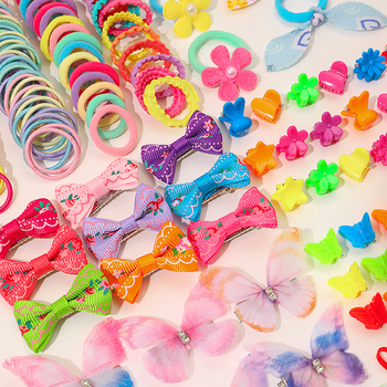 555-dielna sada doplnkov do vlasov pre deti – ručne vyrobená, princezná séria, gumičky, sponky a čelenky