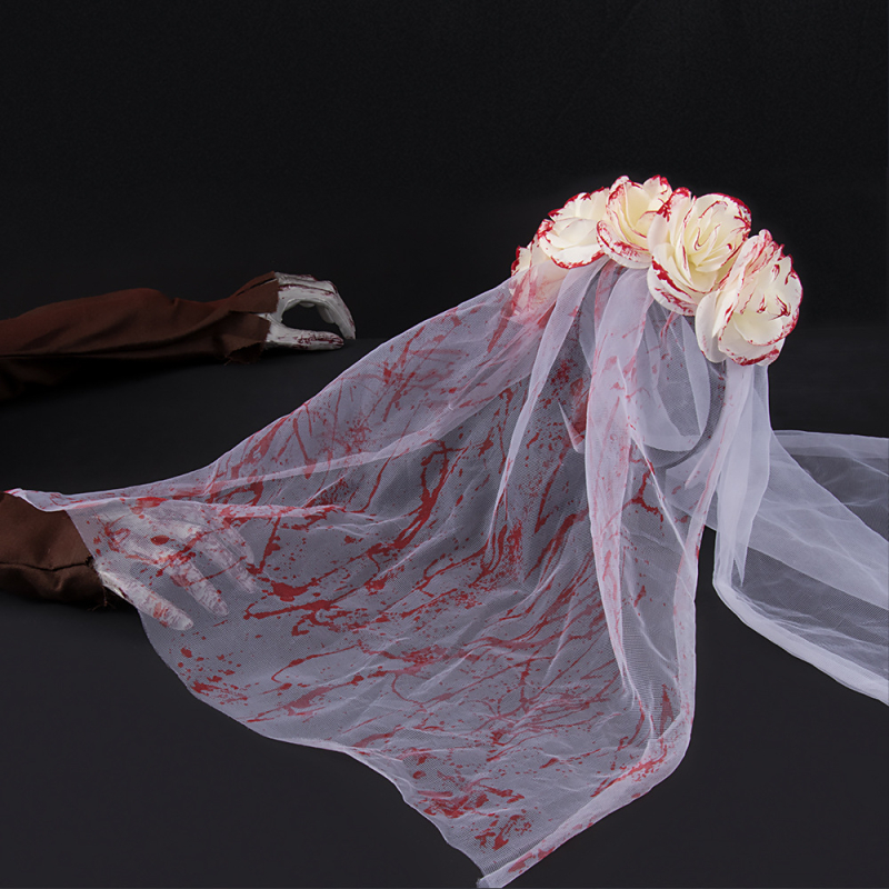 Halloween svadobný závoj s vintage ružou – gotický tmavý doplnok na hlavu (EVA, polopracovaná výroba, Roleparty)