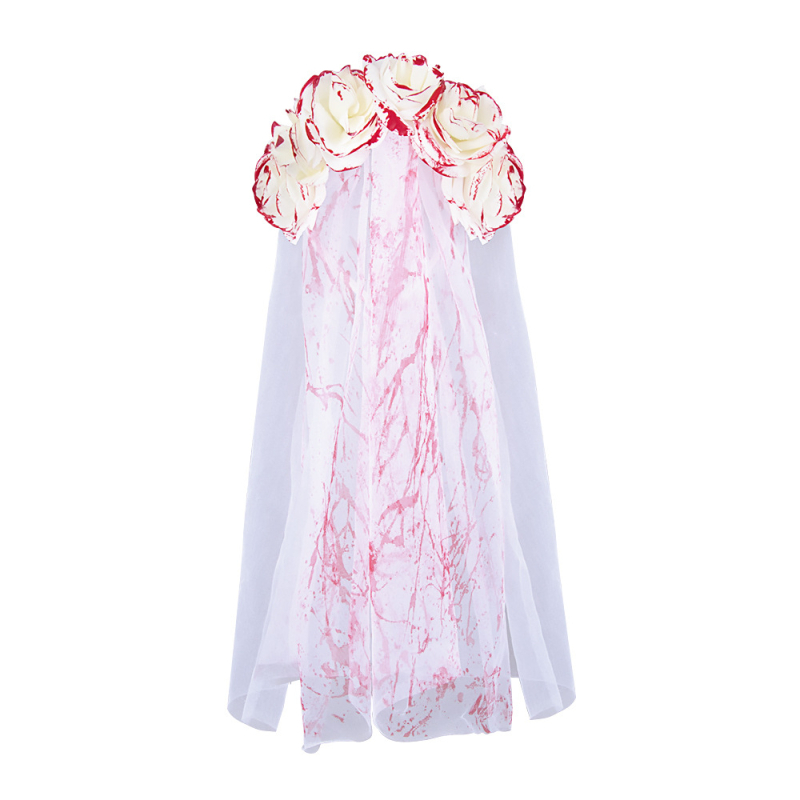 Halloween svadobný závoj s vintage ružou – gotický tmavý doplnok na hlavu (EVA, polopracovaná výroba, Roleparty)