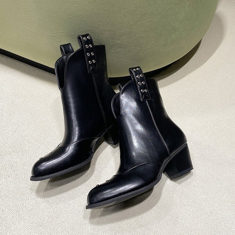 Ženske western cipele za jahanje s dvostrukim kopčama od PU, oštar vrh, visok šaraf, srednja potpetica 3-5 cm