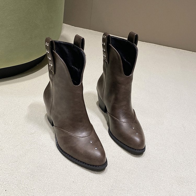 Ženske western cipele za jahanje s dvostrukim kopčama od PU, oštar vrh, visok šaraf, srednja potpetica 3-5 cm