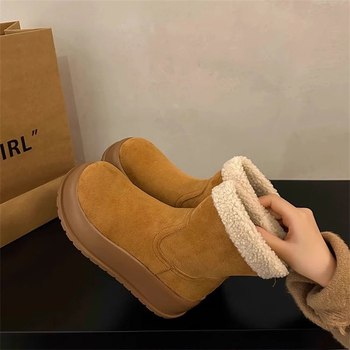 Ženske čizme za snijeg s debelim potplatom, stražnji zatvarač, gornji dio nubuka, gumeni potplat, kratka visina čizme, podstava od umjetnog pliša