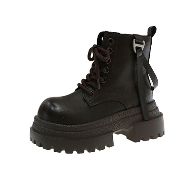 Čizme briteskog stila s debelom platformom, okrugla špička, visokim holennim dijelom, PU gornji dio, gumeni potplat